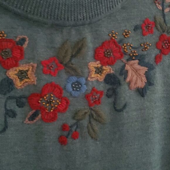 Pendleton 100% Merino Wool Beaded and Embroidered Green Sweater - Picture 3 of 8